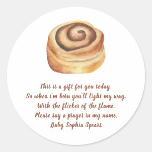 Cinnamon bun baby shower - Prayer candle label