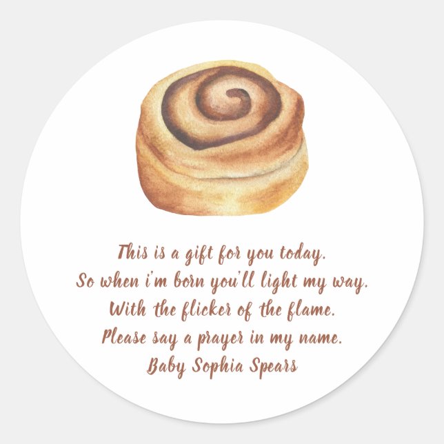 Cinnamon bun baby shower - Prayer candle label (Front)