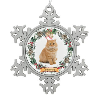 Cinnamon Cat Photo Personalized Snowflake Christma Snowflake Pewter Christmas Ornament