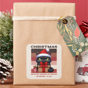Cinnamon Cocoa Funny Cat Retro Christmas Holiday Square Sticker