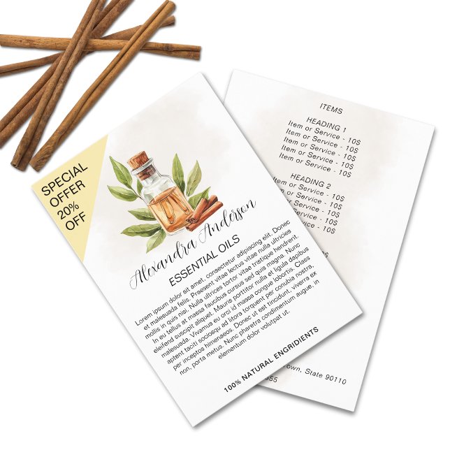 Cinnamon Essential Oils Watercolor Greenery Flyer (Cinnamon Essential Oils Watercolor Greenery Flyer)