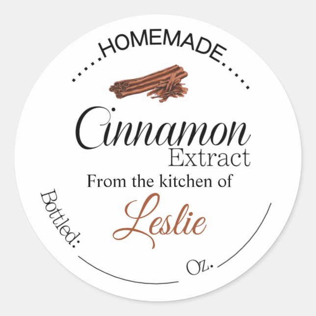 Cinnamon Extract labels, homemade extracts Classic Round Sticker (Front)