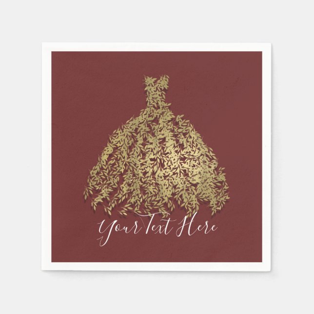 Cinnamon Gold Rustic Botanical Dress Bridal Shower Napkin (Front)