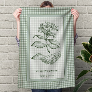 Cinnamon Herb Kitchen Towel – Green Gingham Border