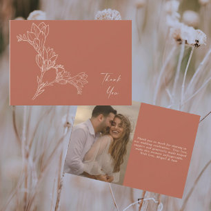 Cinnamon Modern Floral Photo Wedding Thank You  Card