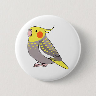 Cinnamon pearl cockatiel parrot cartoon drawing 6 cm round badge