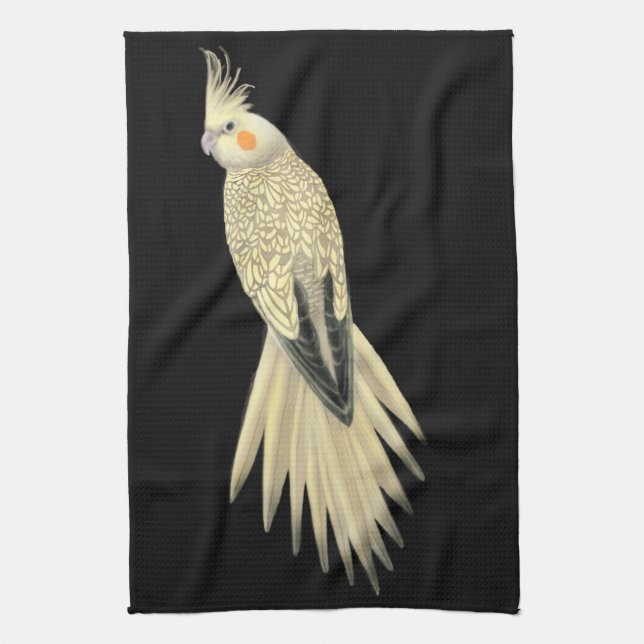 Cinnamon Pearl Pied Cockatiel Parrot Kitchen Towel (Vertical)