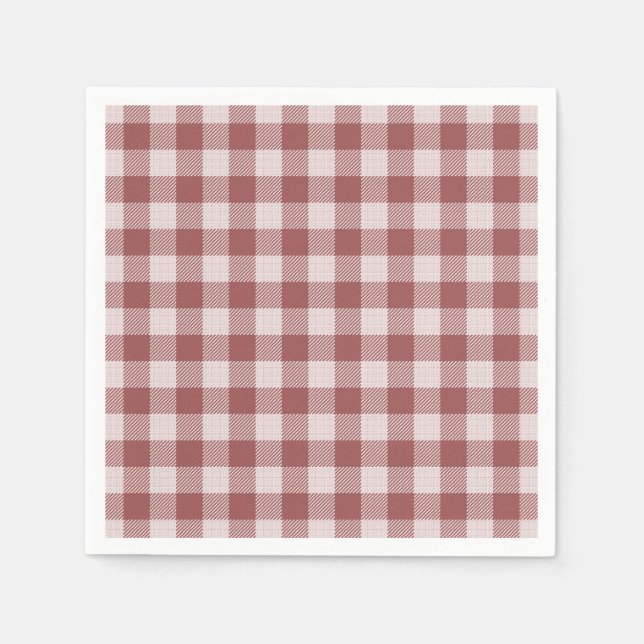 Cinnamon Red Gingham Plaid Paper Napkin (Front)