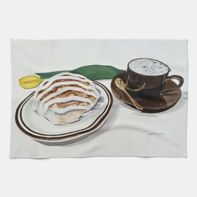 Cinnamon Roll and Cappuccino Tea Towel (Horizontal)