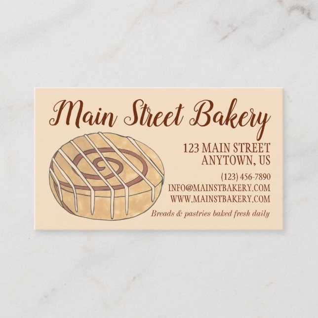 Cinnamon Roll Bun Pastry Chef Bakery Cafe Business Card (Front)