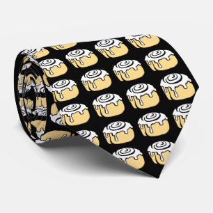 Cinnamon Roll Cartoon Food Pattern Black and White Tie