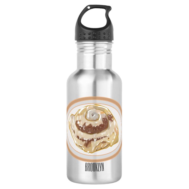 Cinnamon roll cartoon illustration 532 ml water bottle (Front)
