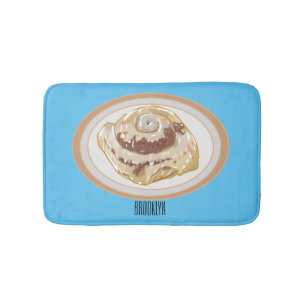 Cinnamon roll cartoon illustration bath mat
