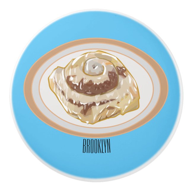 Cinnamon roll cartoon illustration  ceramic knob (Front)