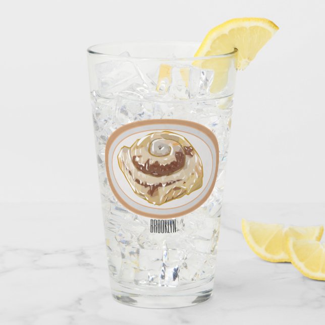 Cinnamon roll cartoon illustration  glass (Back Ice)
