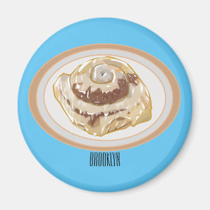 Cinnamon roll cartoon illustration magnet