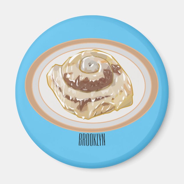 Cinnamon roll cartoon illustration  magnet (Front)