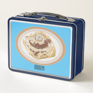 Cinnamon roll cartoon illustration metal lunch box