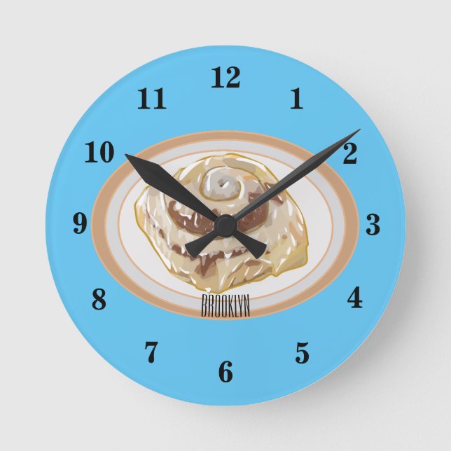 Cinnamon roll cartoon illustration round clock (Front)