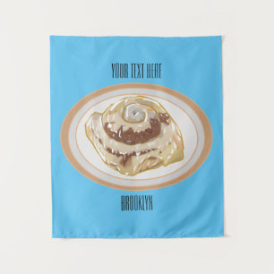 Cinnamon roll cartoon illustration tapestry