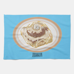 Cinnamon roll cartoon illustration tea towel