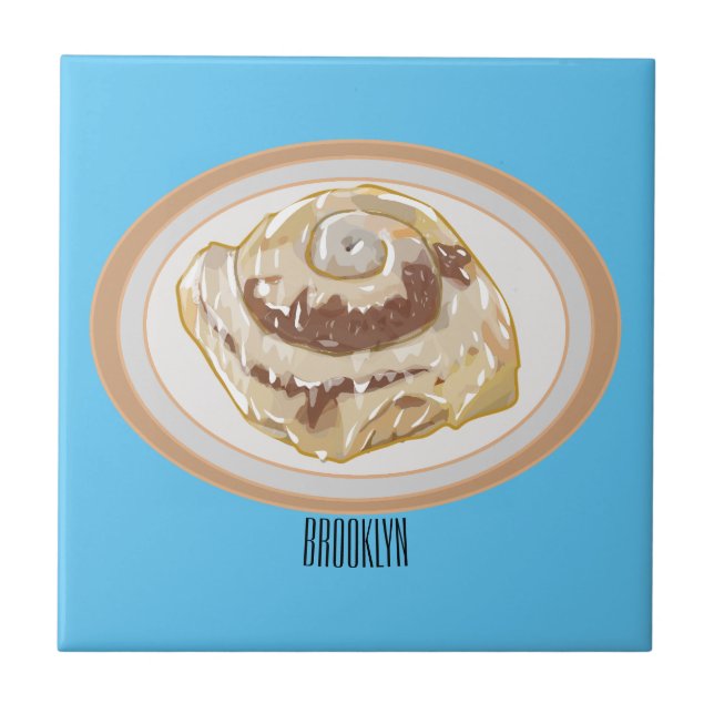 Cinnamon roll cartoon illustration tile (Front)
