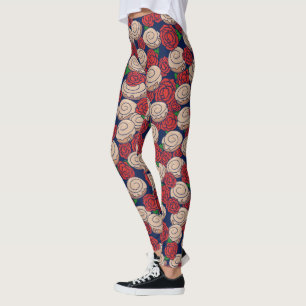 Cinnamon Roll Lovers Roses Floral Foodie Humour Leggings