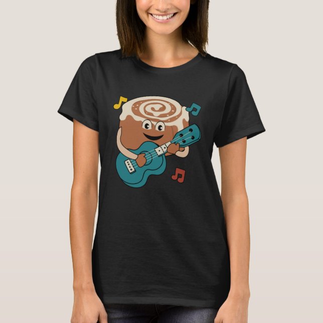 Cinnamon Roll Ukulele Player Musician Clef T-Shirt (Front)
