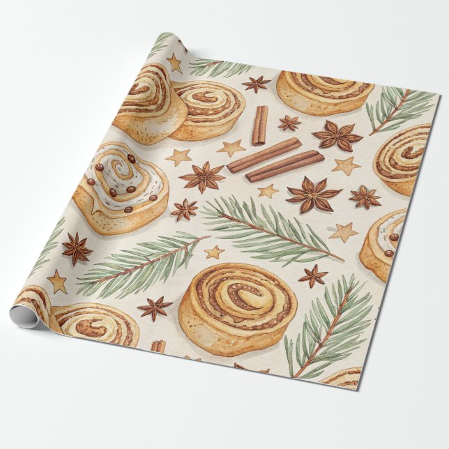 Cinnamon Rolls and Spices - Holiday Baking Wrapping Paper (Unrolled)