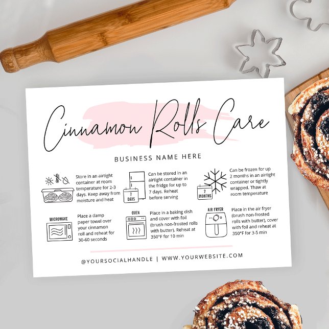 Cinnamon Rolls Care Instructions Watercolor Bakery Business Card (Add this Cinnamon Rolls Care Instructions Card to your dessert boxes and complete your packaging)