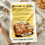 Cinnamon Rolls Recipe Personalised Tea Towel<br><div class="desc">Add warmth to your kitchen with this Cinnamon Rolls Recipe personalised kitchen towel. Featuring a delicious cinnamon roll recipe, this towel combines functionality with charm. Customise it with your name or a special message to make it a unique kitchen accessory, perfect for home bakers or as a thoughtful gift for...</div>