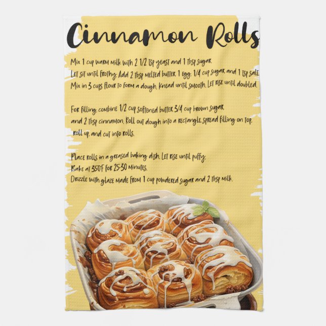 Cinnamon Rolls Recipe Tea Towel (Vertical)