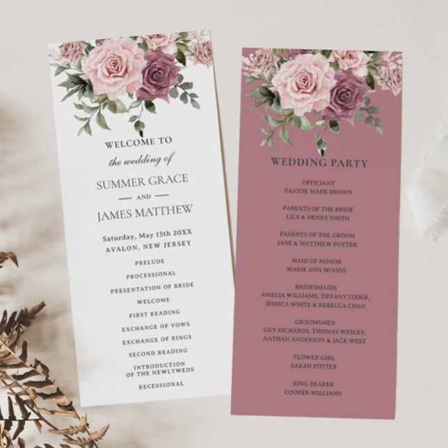 Cinnamon Rose Blush Floral Greenery Boho Wedding Programme (Creator Uploaded)