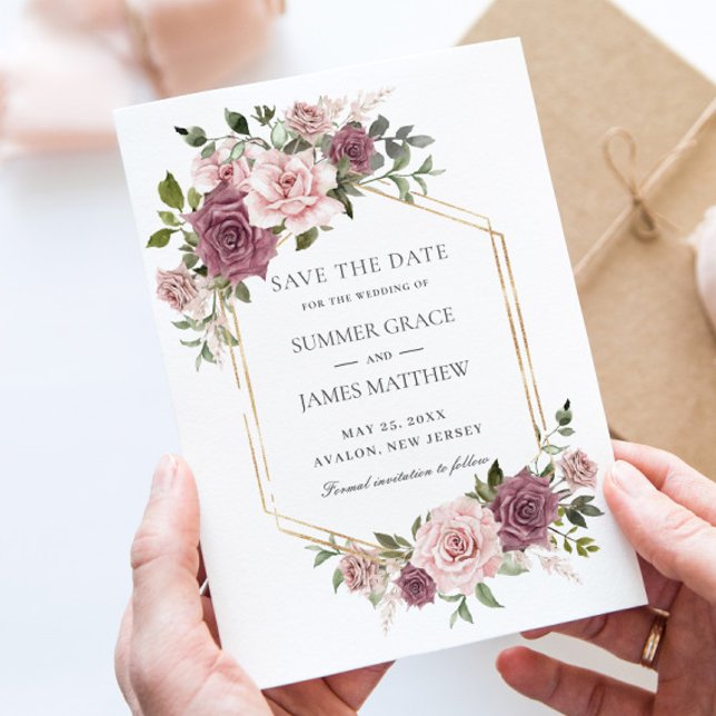 Cinnamon Rose Blush Floral Greenery Boho Wedding Save The Date (Creator Uploaded)