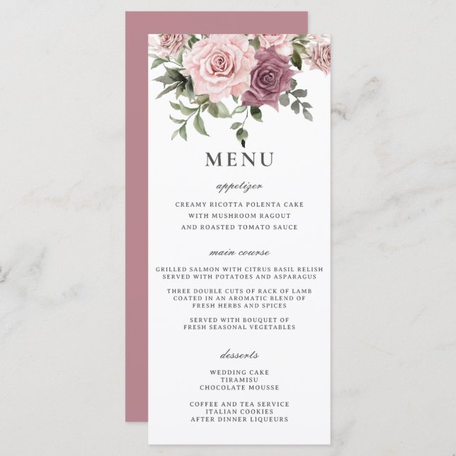 Cinnamon Rose Blush Floral Greenery Wedding Menu (Front/Back)