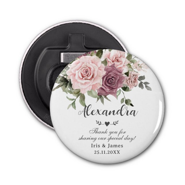 Cinnamon Rose Blush Floral Wedding Favour Bottle Opener (Front)