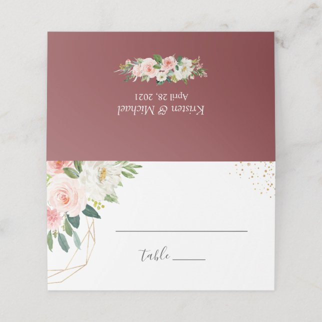 Cinnamon Rose Blush Pink Floral Wedding Place Card (Outside Unfolded)