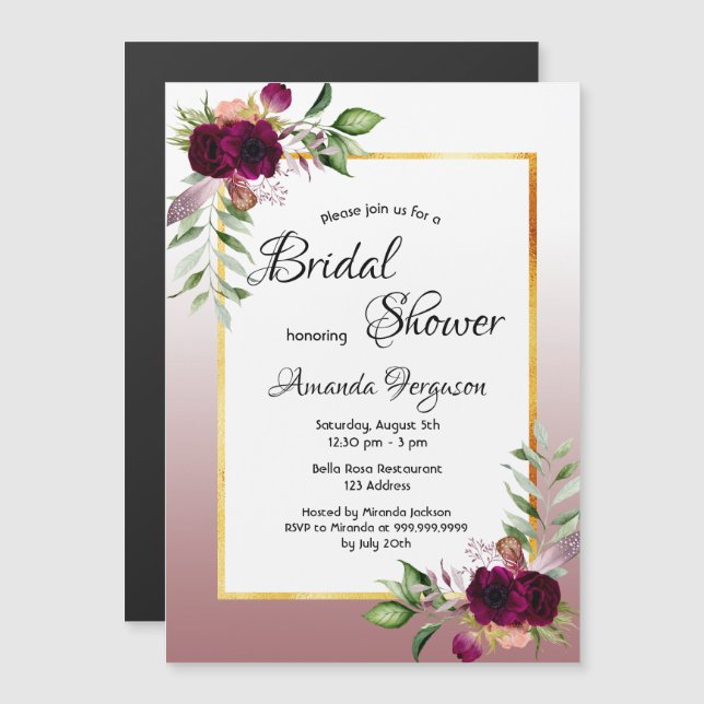 Cinnamon rose bridal shower magnetic invitation (Front/Back)