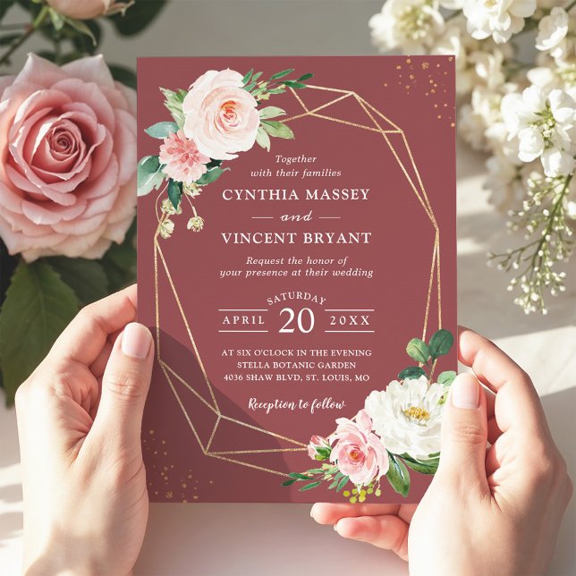 Cinnamon Rose Floral Geometric Elegance Wedding Invitation (Creator Uploaded)