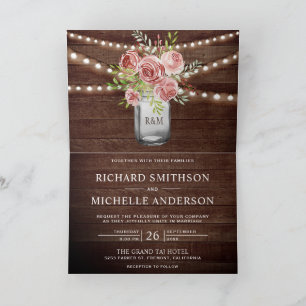Cinnamon Rose Floral Mason Jar QR Code Wedding Invitation