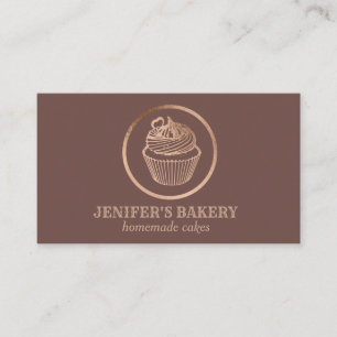 Cinnamon rose gold foil cupcake homemade bakery business card