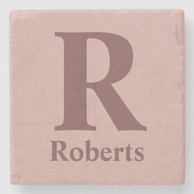 Cinnamon Rose Initial/First/Family Name Stone Coaster (Front)
