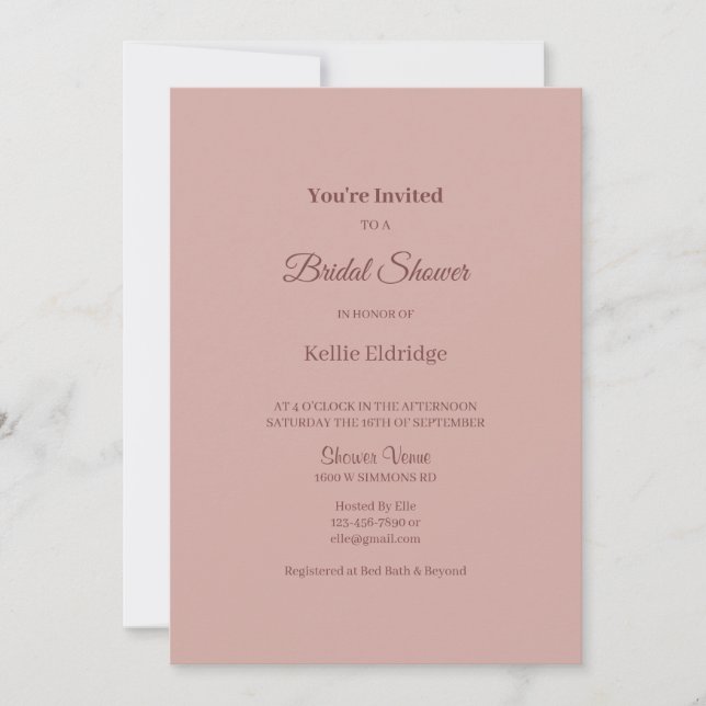Cinnamon Rose Modern Minimalist Bridal Shower Invitation (Front)