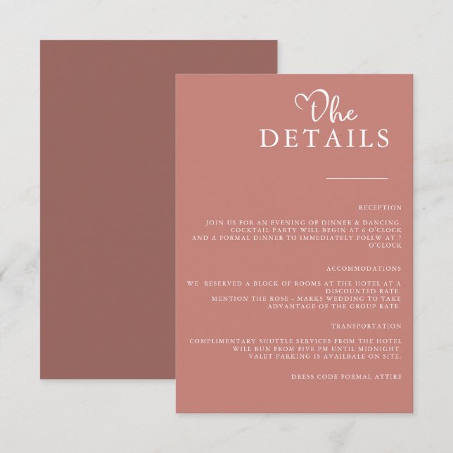Cinnamon Rose Modern Simple Minimalist Wedding    Enclosure Card (Front/Back)