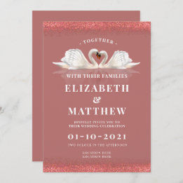 Cinnamon Rose Pink Colour Theme with Swans Wedding Invitation