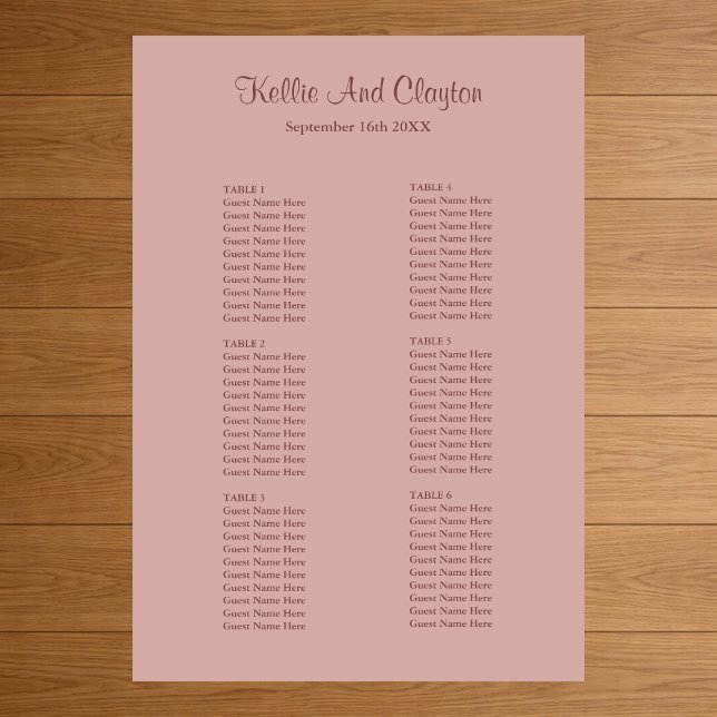 Cinnamon Rose Simple Wedding Seating Chart (Creator Uploaded)