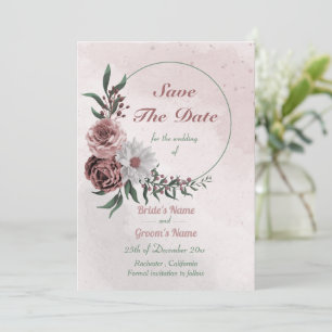 cinnamon rose white floral wreath save the date
