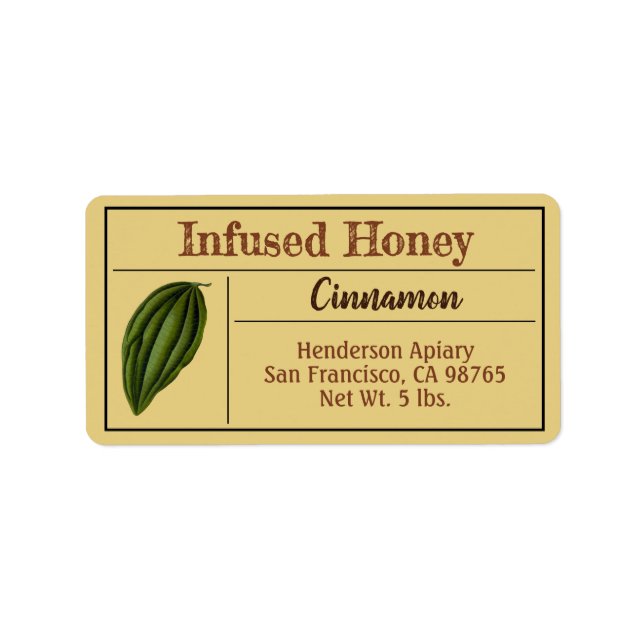 Cinnamon Spice Amber Gold Infused Honey Jar Label (Front)