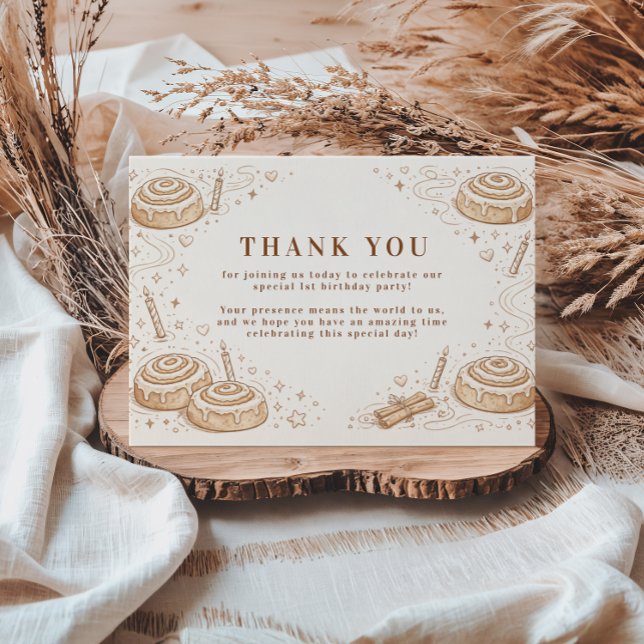 Cinnamon Swirl Little Bun 1st Birthday Thank You Card (Creator Uploaded)