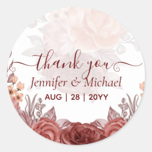 Cinnamon Terracotta FALL Floral Botanical WEDDING Classic Round Sticker